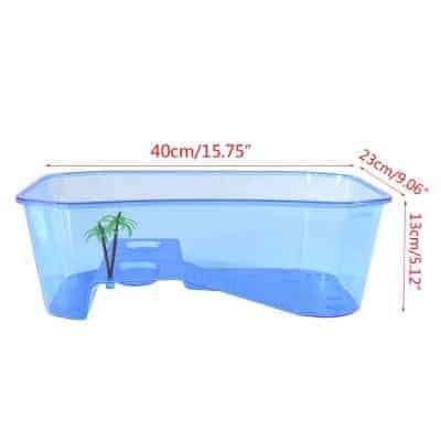 Bac a Tortue d Eau Transparent Avec Plateforme couleur bleue avec dimensions