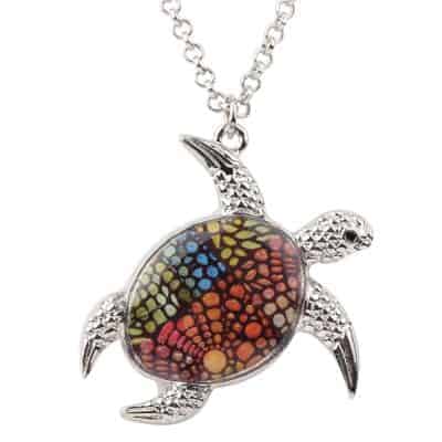 collier tortue à motif de point fleuri multicolore