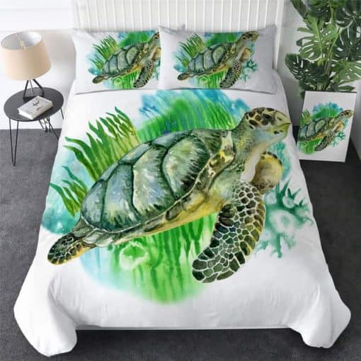 Parure de lit tortue et algues vertes