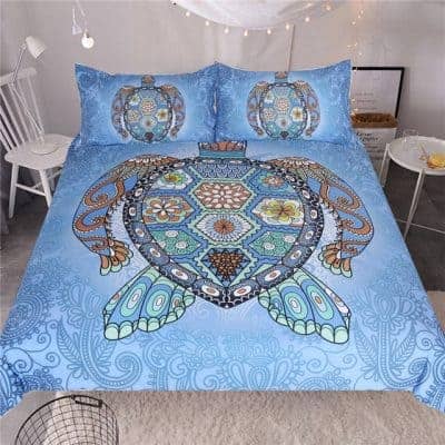Parure de lit tortue Mandala bleu clair