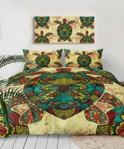 Parure de lit tortue mandala multicolore avec housse de couette et taies d'oreiller