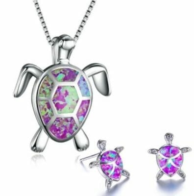 Pendentif et boucles d'oreilles tortue violettes