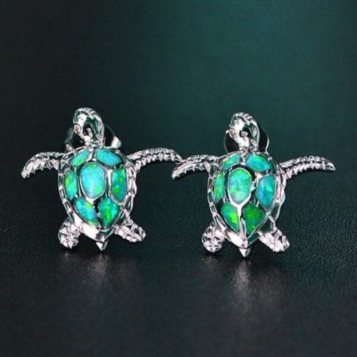 deux tortues de mer en argent 925 cristal vert