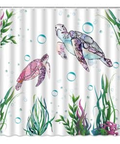 rideau de douche coloré avec tortues de mer et algues