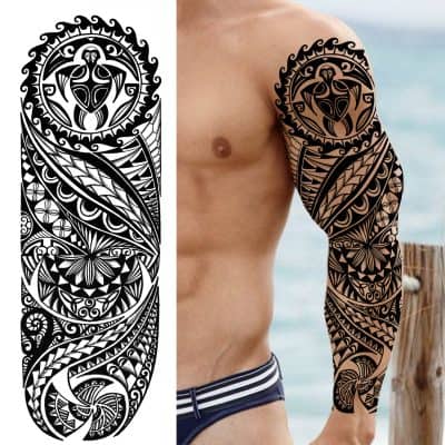 tatouage polynésien tortue tribal bras