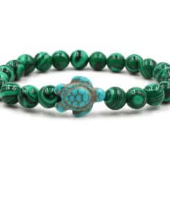 bracelet tortue perles marbrées couleur algue