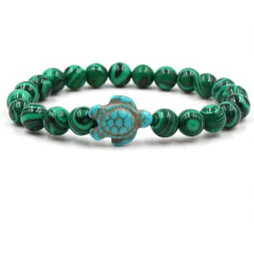 bracelet tortue perles marbrées couleur algue