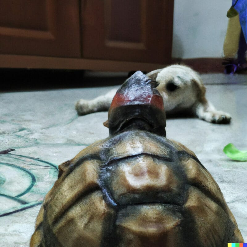 Tortue et chien ensemble en appartement