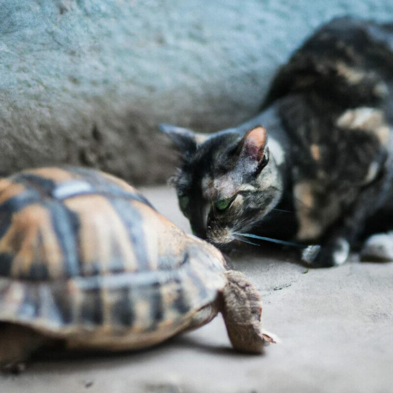 tortue et chat jouent ensemble