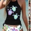 Maillot de bain tortue tropical bikini taille haute femme