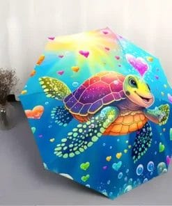 Parapluie tortue coeurs et bulles enfant compact