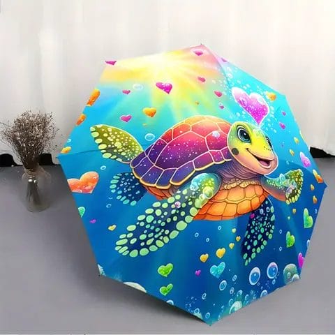 Parapluie tortue coeurs et bulles enfant compact