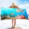 Serviette de plage XL tortue coucher de soleil